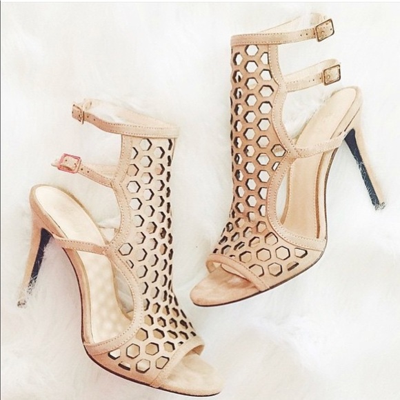 Leather Nude Caged Perforated High Heel Sandal - Picture 3 of 5